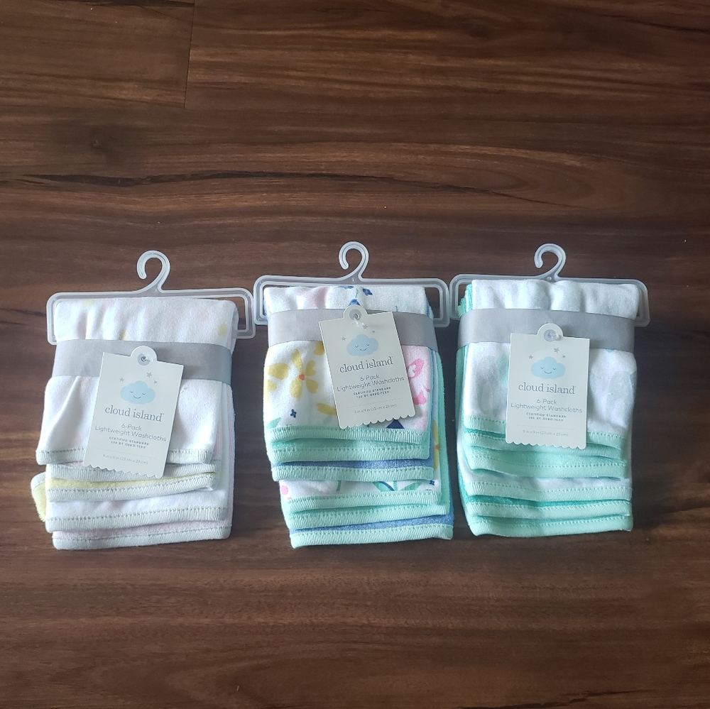 3 sets of baby washcloths